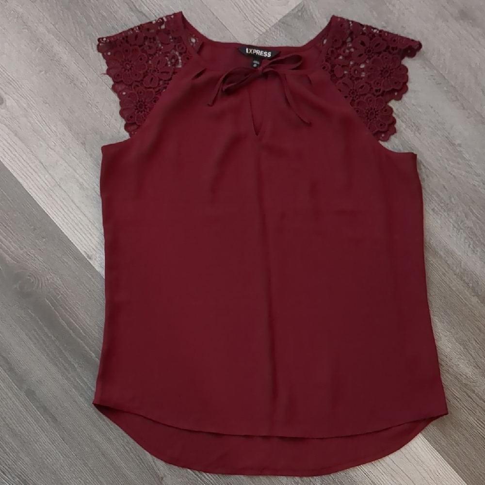 Express Deep Red Lace Shoulder/Sleeve Blouse